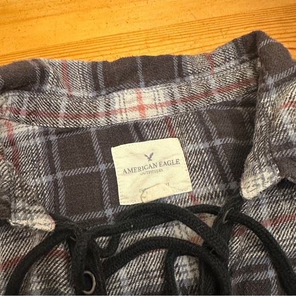 America Eagle Outfitters  Plaid Lace-Up Shirt Distressed frayed oversized fit M - Picture 4 of 8